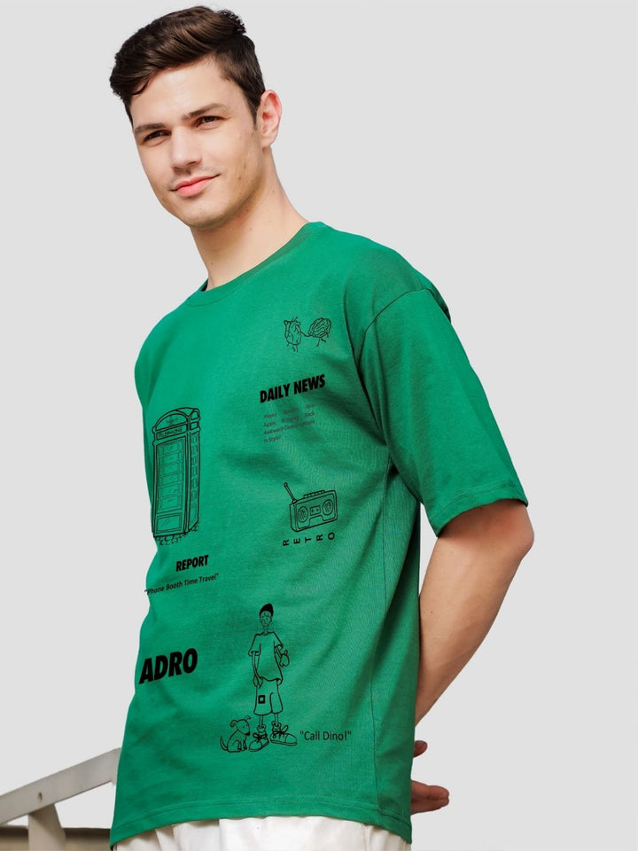 ADRO Men Graphic Printed Round Neck Cotton Oversized T-Shirt