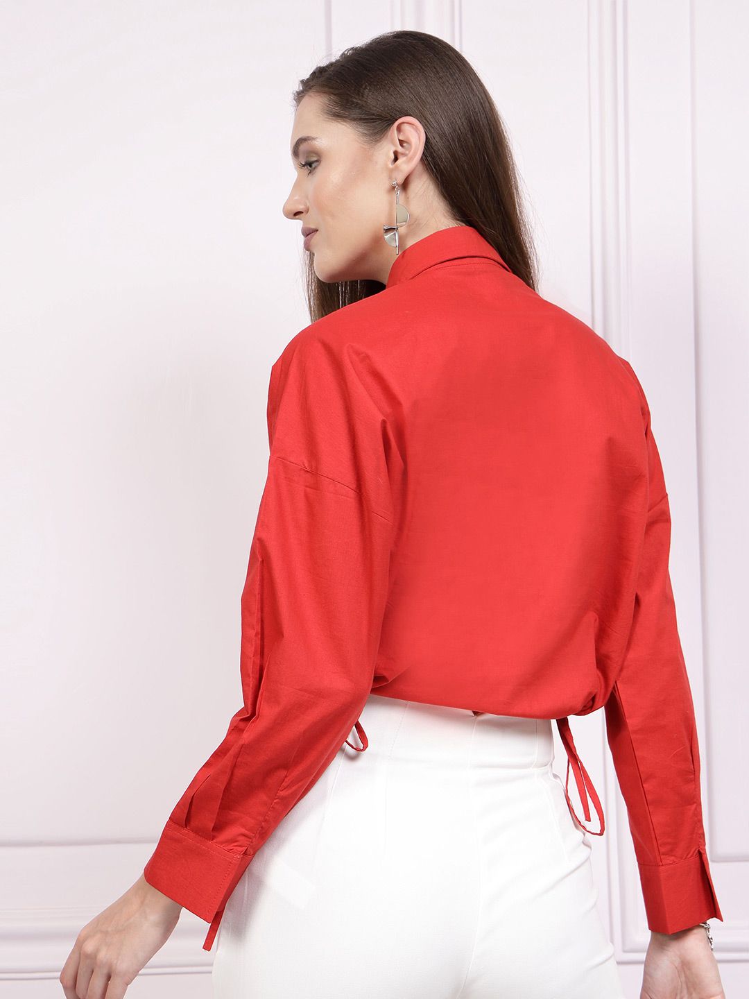 Athena Drop Shoulder Sleeves Cotton Shirt Style Crop Top
