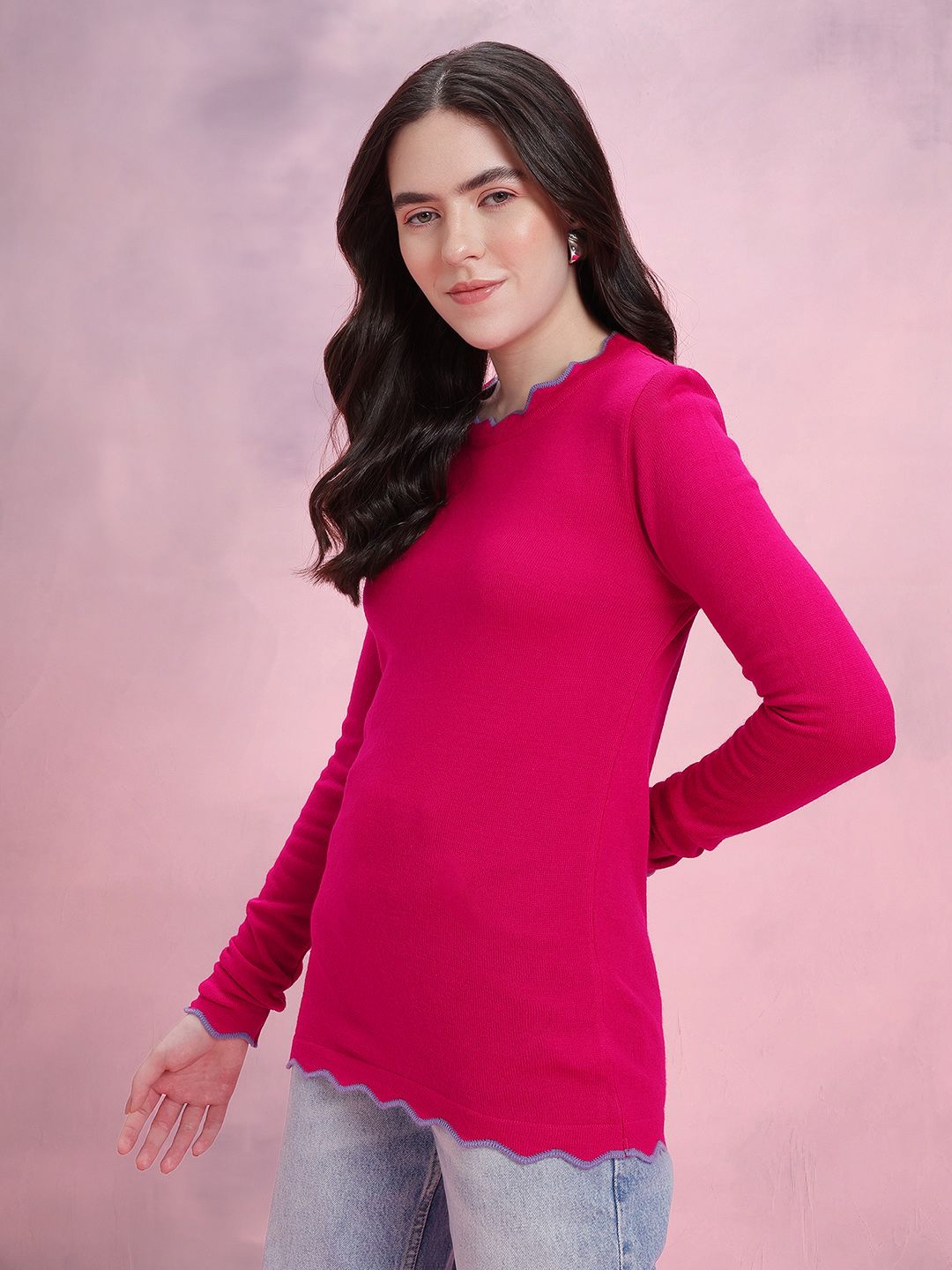 DressBerry Women Scalloped Hem Acrylic Pullover
