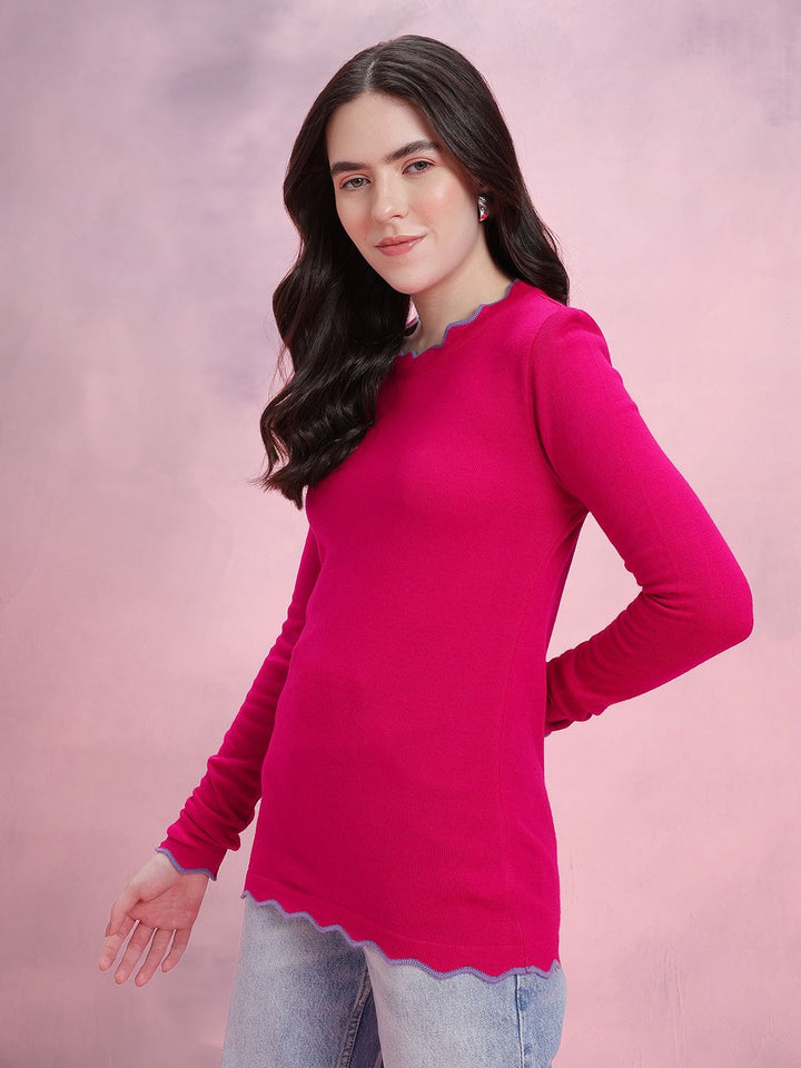 DressBerry Women Scalloped Hem Acrylic Pullover