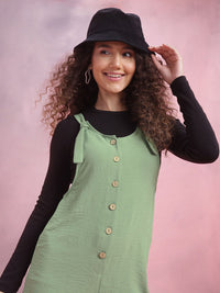 DressBerry Crinkled Effect Shoulder Straps Playsuit with Mock Buttons