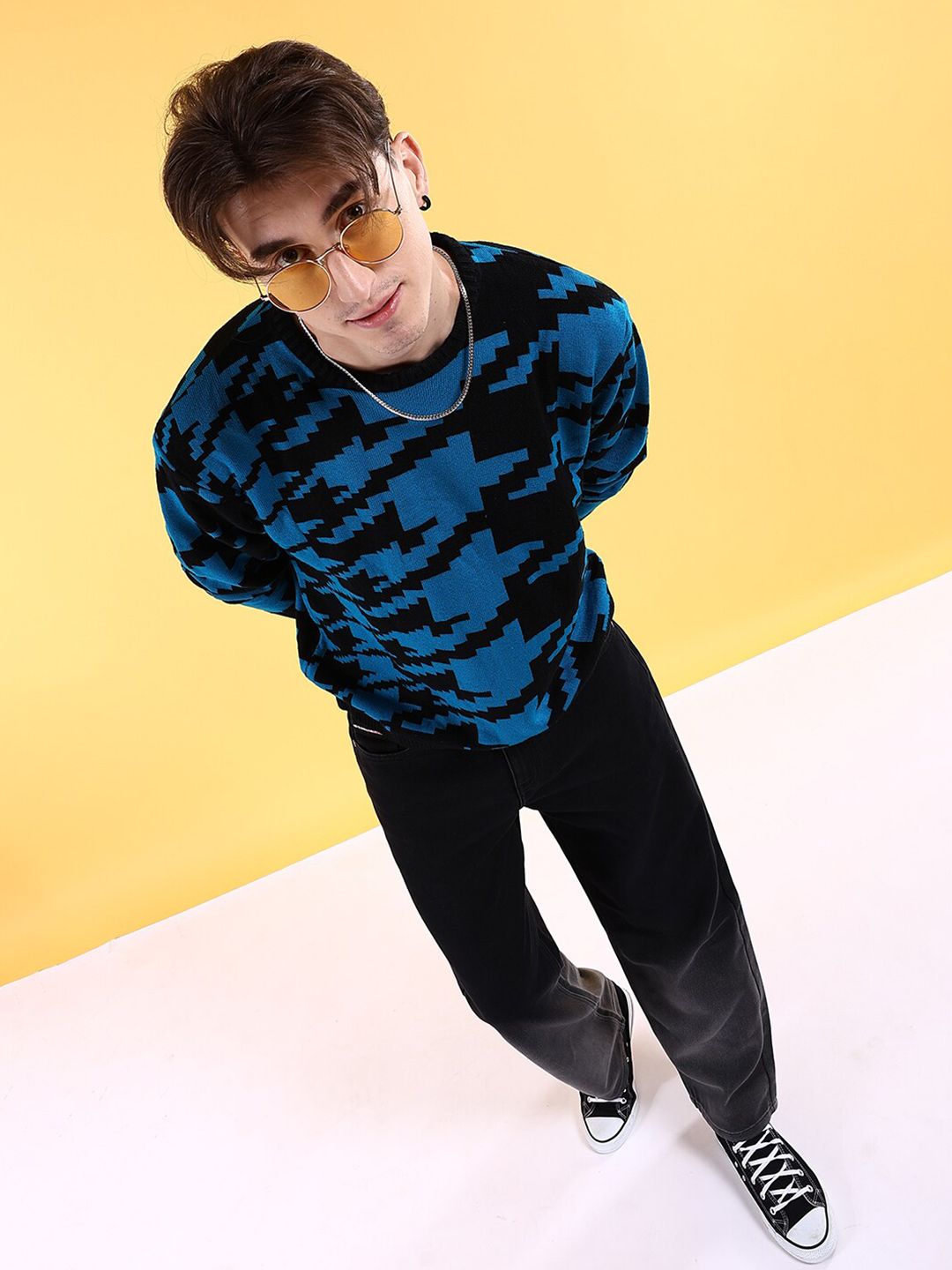 The Indian Garage Co Geometric Self Designed Acrylic Pullover