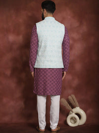 Anouk Ethnic Motifs Embroidered Regular Thread Work Kurta with Pyjamas & Nehru Jacket