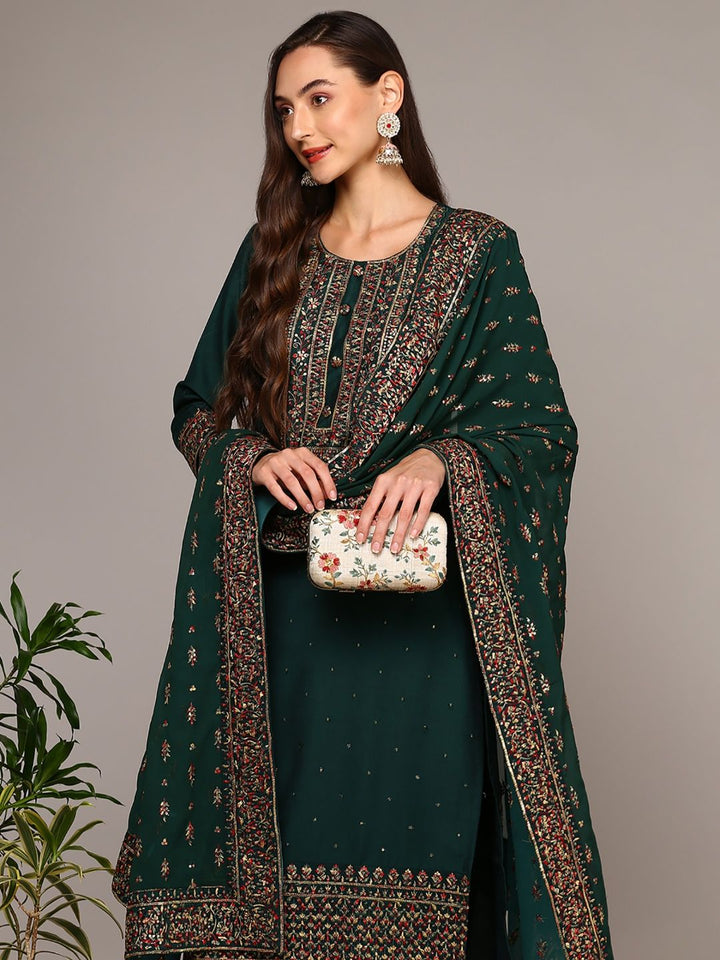 KALINI Floral Embroidered Regular Thread Work Kurta with Trousers & With Dupatta