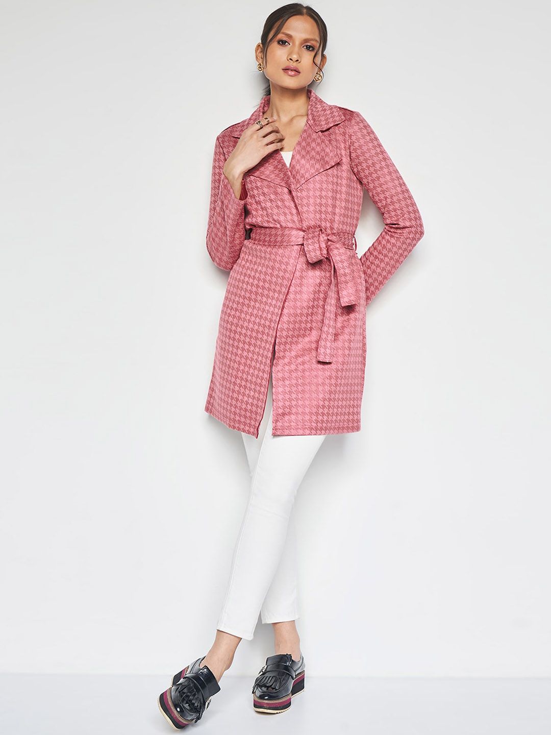 AND Lapel Collar Checked Longline Tailored Jacket