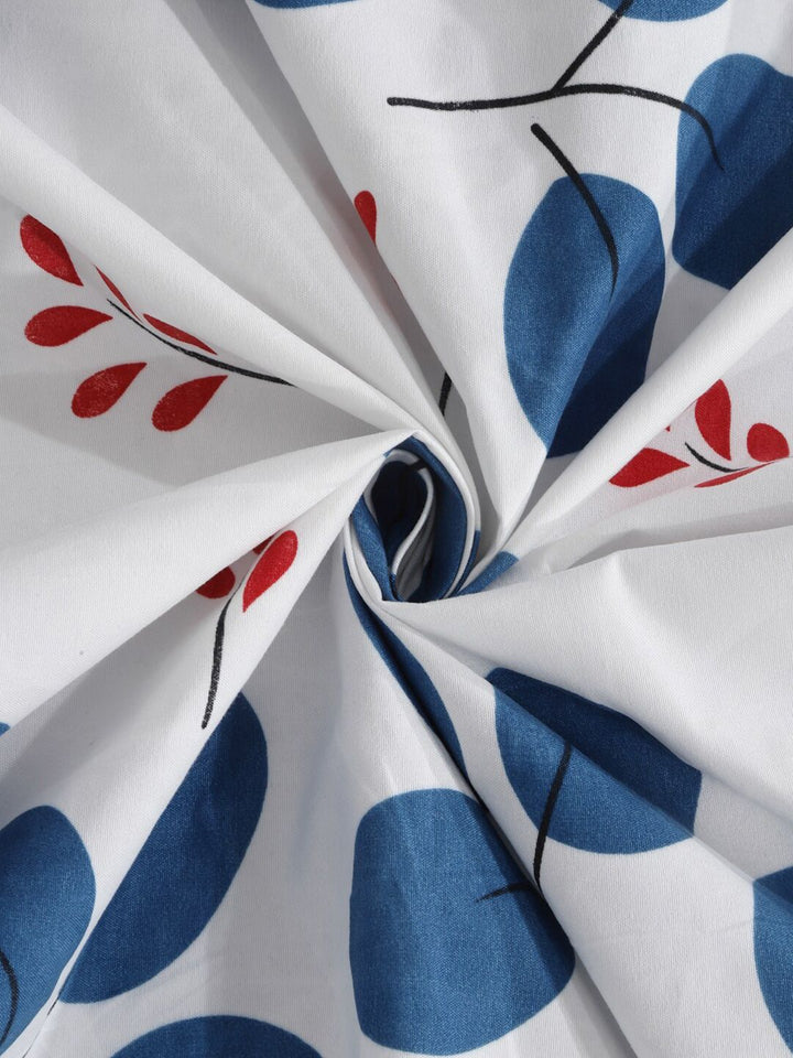 KLOTTHE White & Blue Floral Print 300 TC Fitted Double King Bedsheet With 2 Pillow Covers