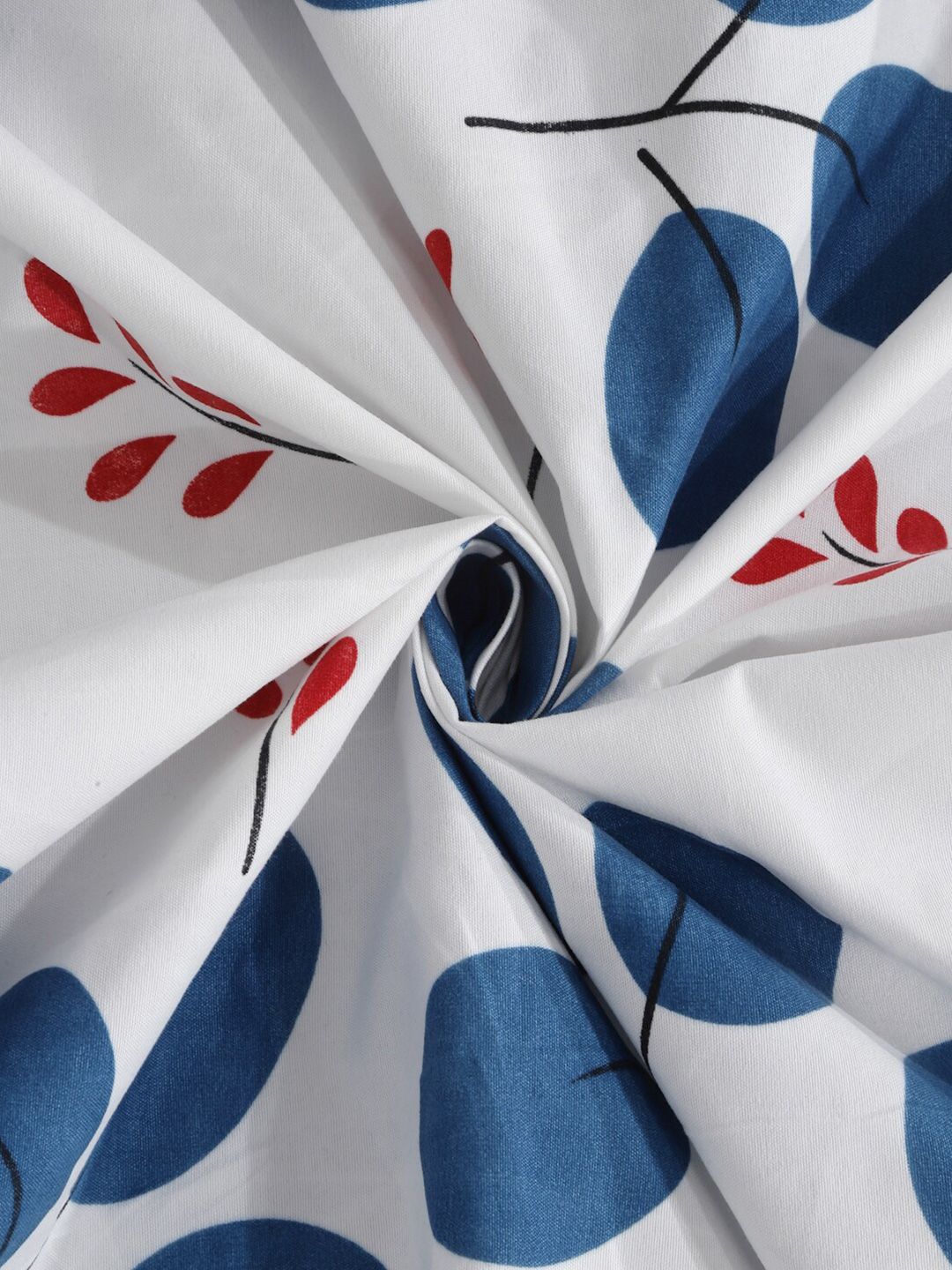 KLOTTHE White & Blue Floral Print 300 TC Fitted Double King Bedsheet With 2 Pillow Covers