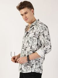 Thomas Scott Men Premium Fit Spread Collar Abstract Printed Cotton Casual Shirt