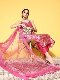 Varanga Women Abstract Tussar Silk Spaghetti Straps Kurta Set