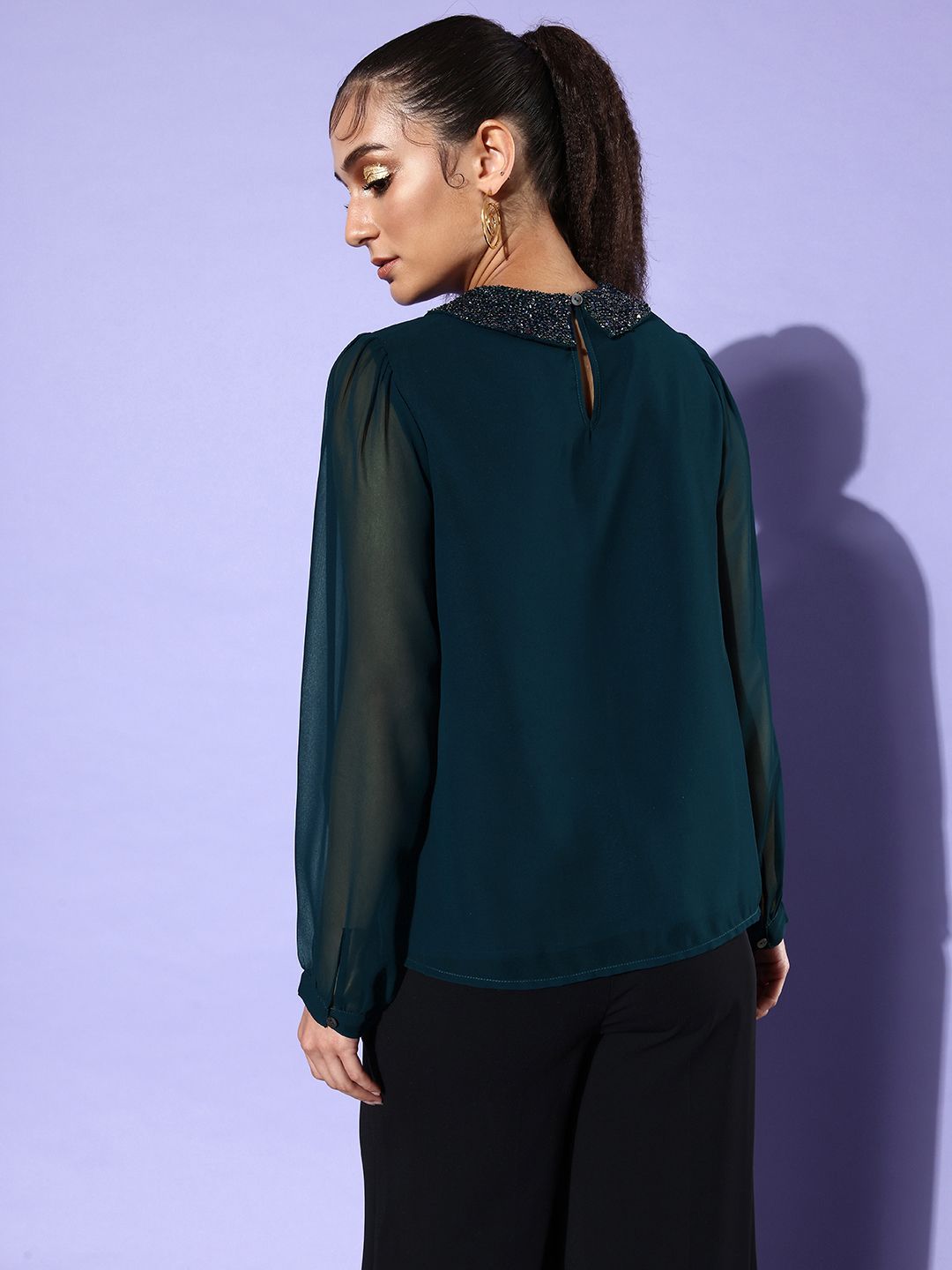QUIERO Puff Sleeve Georgette Top