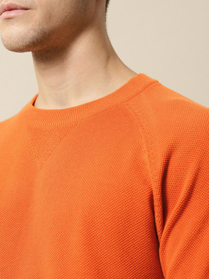 Mr Bowerbird Men Rust-Coloured Solid Tailored Fit Round Neck Sweater Pure Cotton T-shirt
