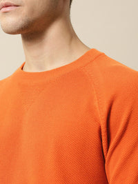 Mr Bowerbird Men Rust-Coloured Solid Tailored Fit Round Neck Sweater Pure Cotton T-shirt