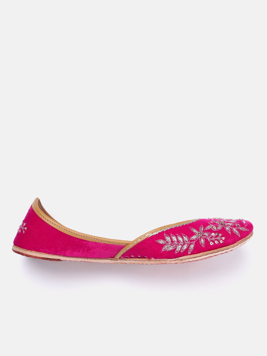 House of Pataudi Women Floral Embroidered Leather Mojaris