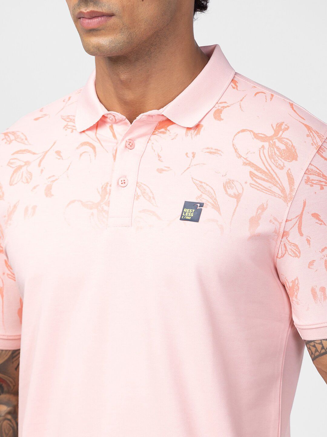 SPYKAR Men Floral Printed Polo Collar Slim Fit Cotton T-shirt
