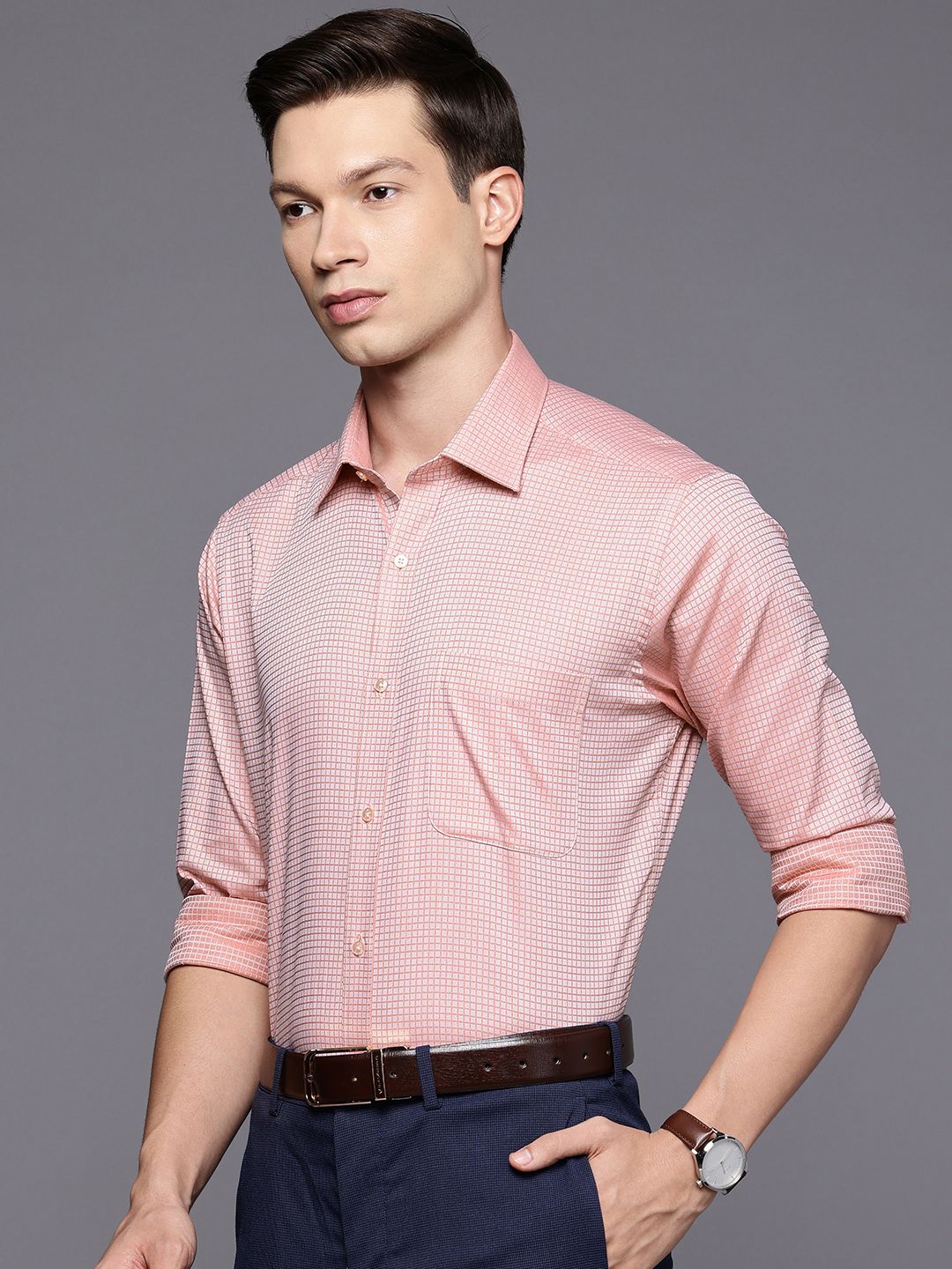 Raymond Slim Fit Self Checked Pure Cotton Formal Shirt