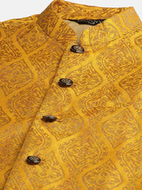 SOJANYA Lelaki Kurta Motif Etnik Biru Teal & Kuning Mustard dengan Jaket Churidar & Nehru