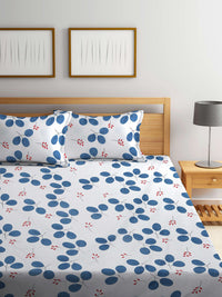 KLOTTHE White Floral Cotton 300 TC Fitted King Fine Bedsheet with 2 Pillow Covers-98 x 89 inches
