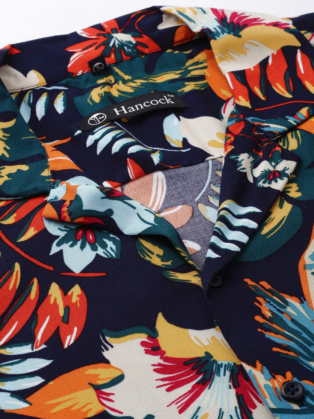 Hancock Men Navy Blue & Blue Regular Fit Printed Casual Shirt