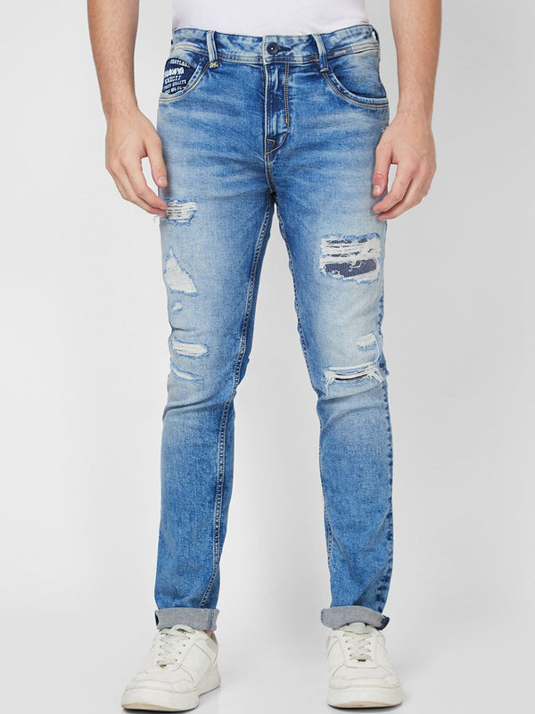 SPYKAR Men Skinny Fit Low-Rise Highly Distressed Heavy Fade Stretchable Cotton Jeans
