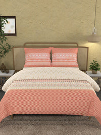 MYTRIDENT Ikkat Peach Sanskriti Flat 144TC King Cotton Bedsheet Set