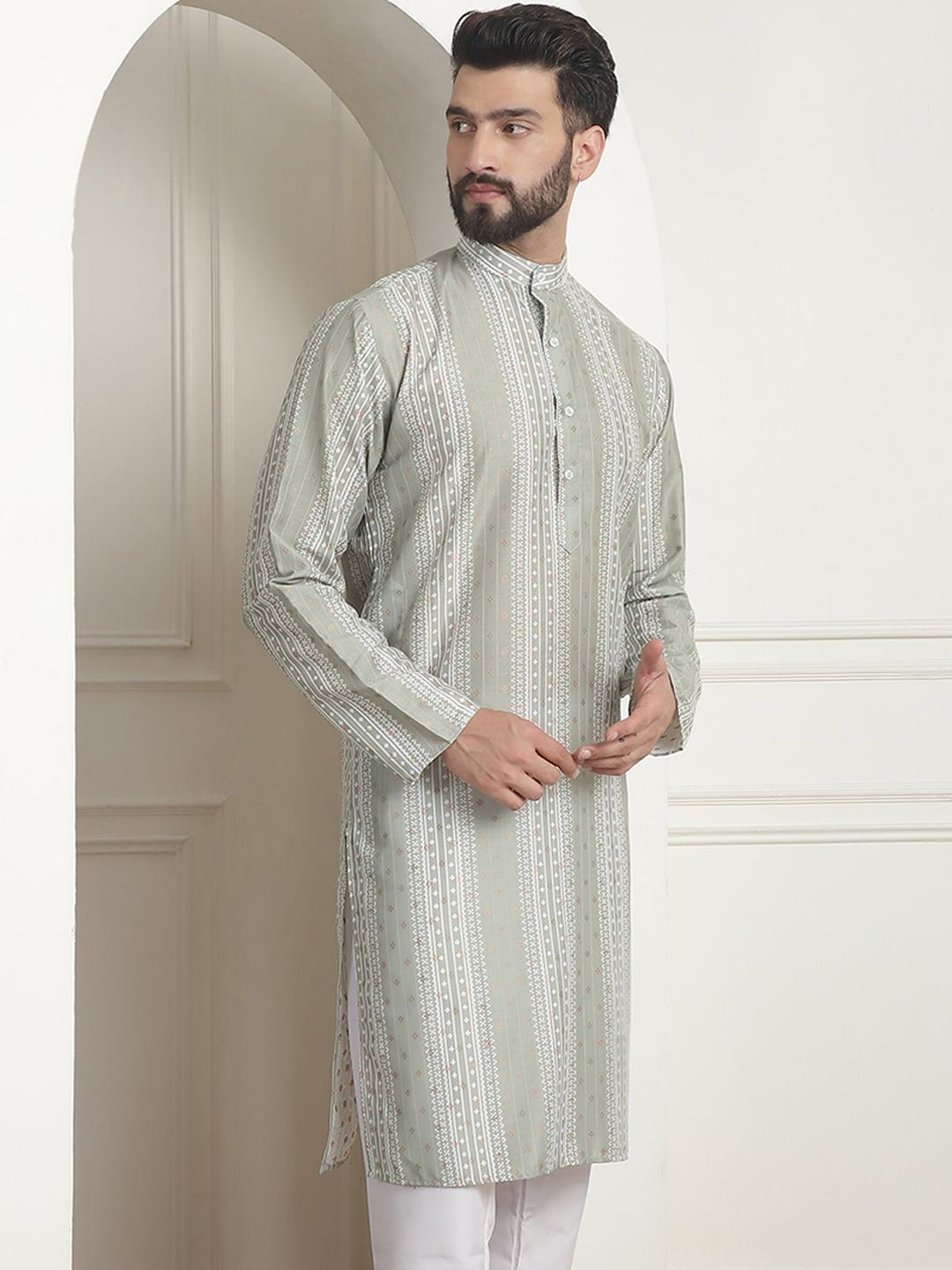 SOJANYA Kurta Sutera Kapas Kolar Mandarin Geometrik