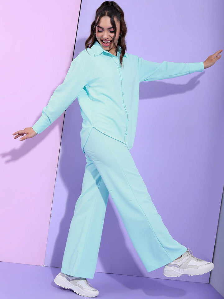 Tokyo Talkies Structured Knitted Shirt With Wide Leg Trousers