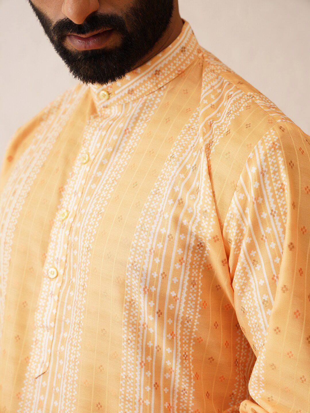 SOJANYA Geometric Printed Mandarin Collar Cotton Silk Straight Kurta