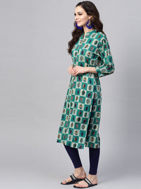 SOJANYA Women Green & Beige Checked Straight Kurta