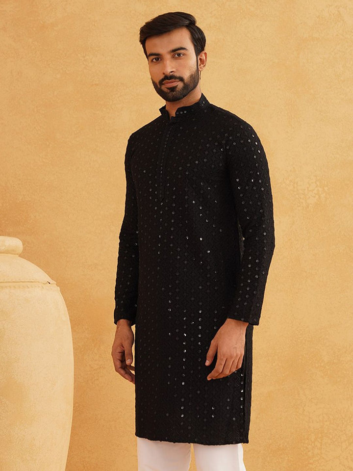 SOJANYA Mandarin Collar Sequined Pure Cotton Kurta