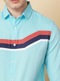 The Indian Garage Co Men Blue Slim Fit Horizontal Striped Casual Shirt