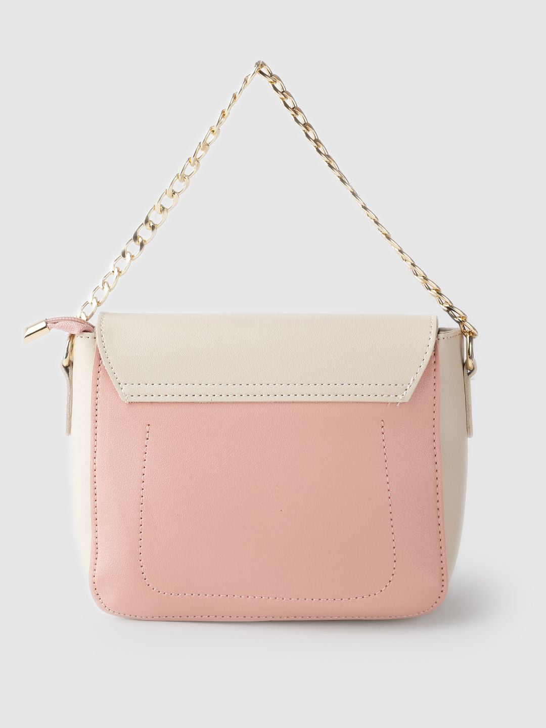 Lino Perros Beige & Peach-Coloured Colourblocked Handheld Bag with Detachable Sling Strap