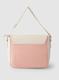 Lino Perros Beige & Peach-Coloured Colourblocked Handheld Bag with Detachable Sling Strap
