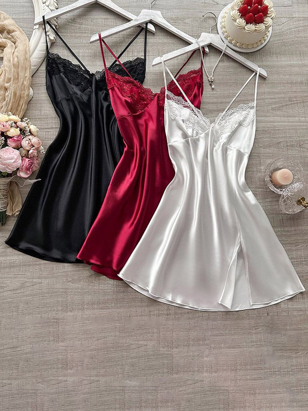 DressBerry Nightdress Pack Of 3 Shoulder Straps Above Knee Length Sweat Nightdresses