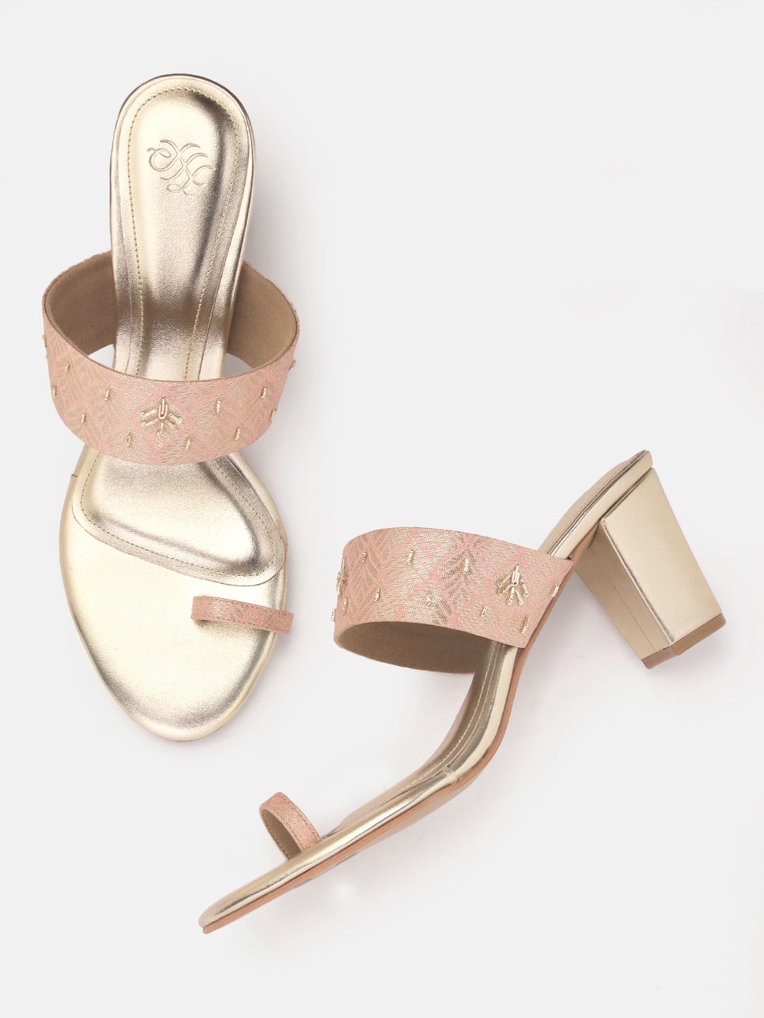 House of Pataudi Woven Design Ethnic One Toe Block Heels