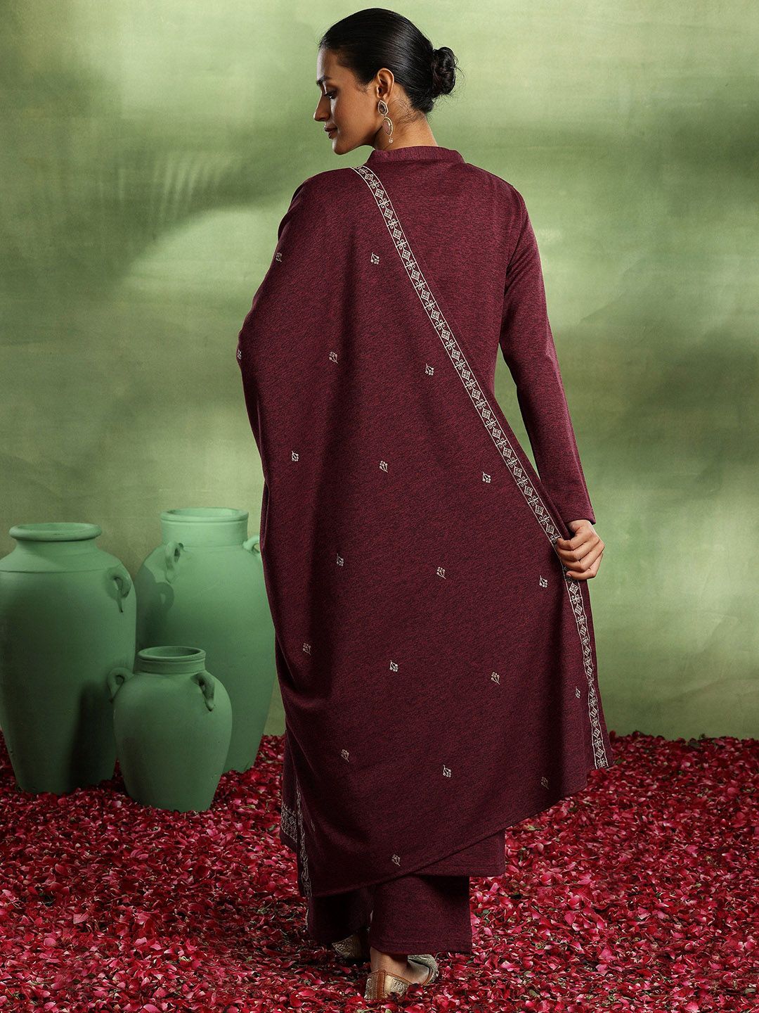 Libas Floral Embroidered Thread Work Kurta with Trouser & Dupatta