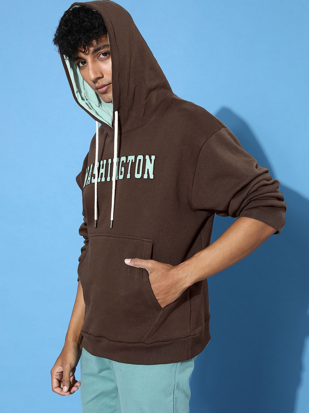 DILLINGER Men Typography Oversized Hooded Fleece Sweatshirt