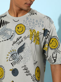 Difference of Opinion Men Printed Pure Cotton Oversize T-shirt