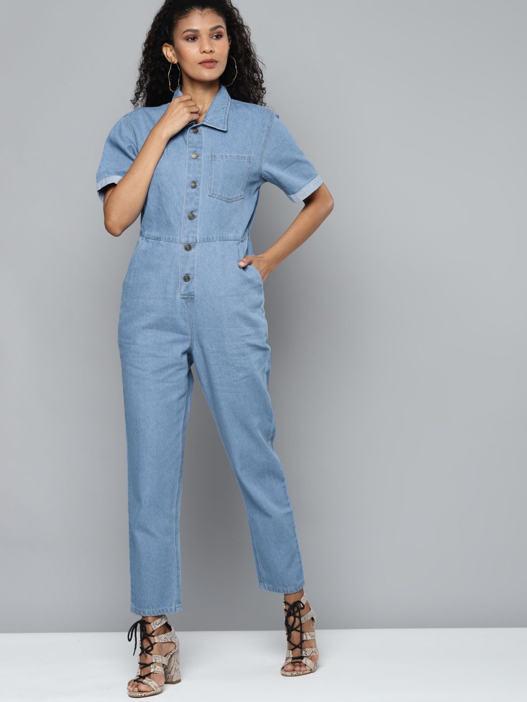 SASSAFRAS Blue Denim Belted Jumpsuit