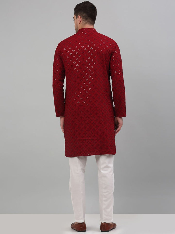 Jompers Mandarin Collar Embroidered Chikankari Straight Kurta With Pyjamas