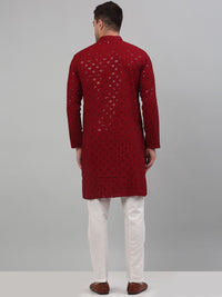 Jompers Mandarin Collar Embroidered Chikankari Straight Kurta With Pyjamas