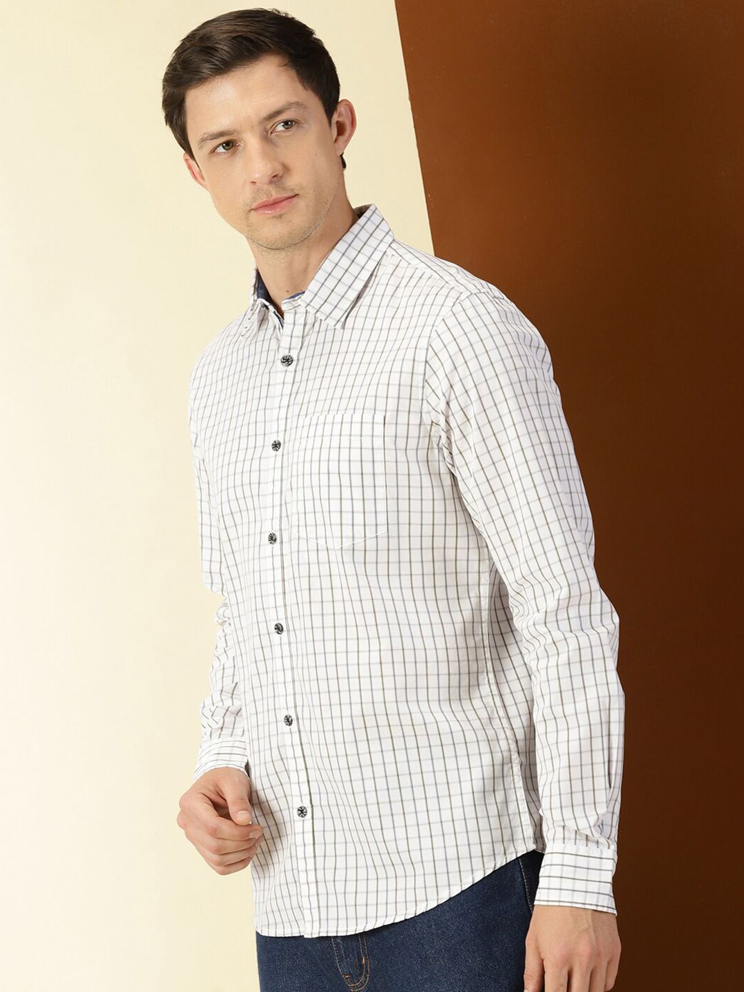 Thomas Scott Classic Slim Fit Windowpane Checks Pure Cotton Casual Shirt