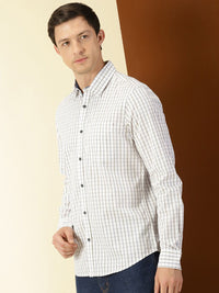 Thomas Scott Classic Slim Fit Windowpane Checks Pure Cotton Casual Shirt