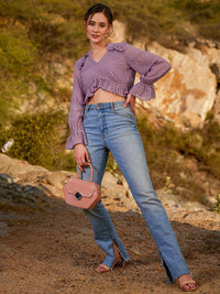 Athena Self Design Gathers & Pleated Ruffles Crop Top