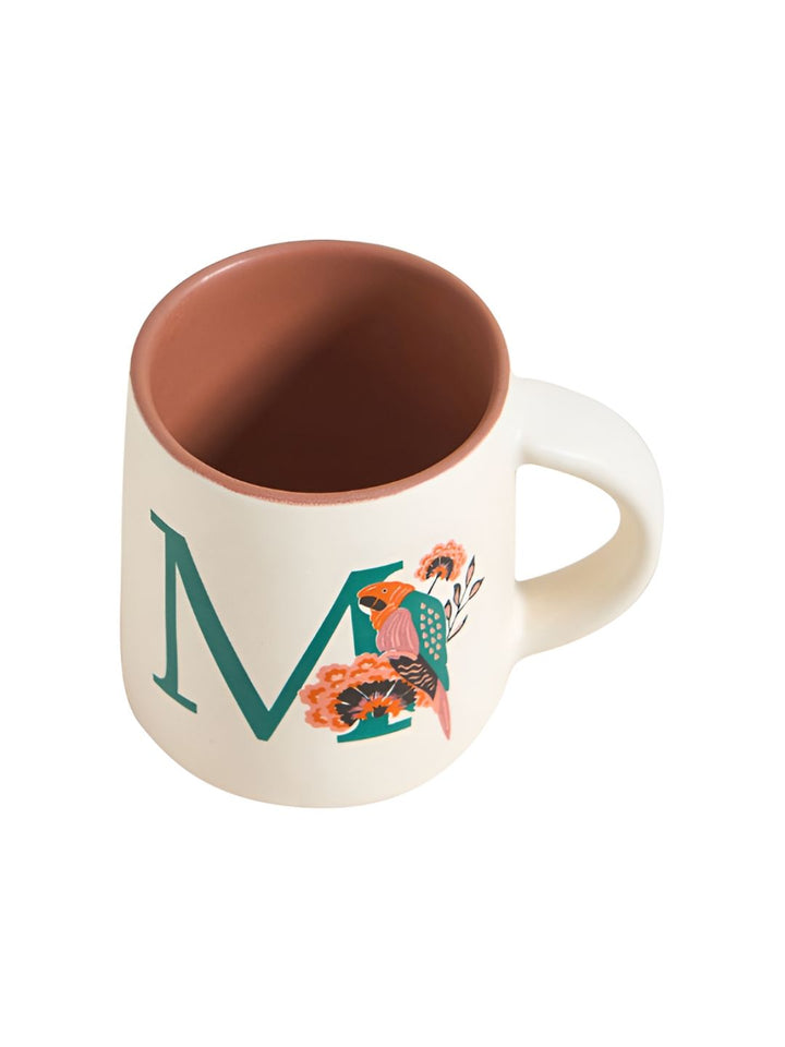 Chumbak Off White & Green Printed Ceramic Glossy Macaw Mug 300 ml