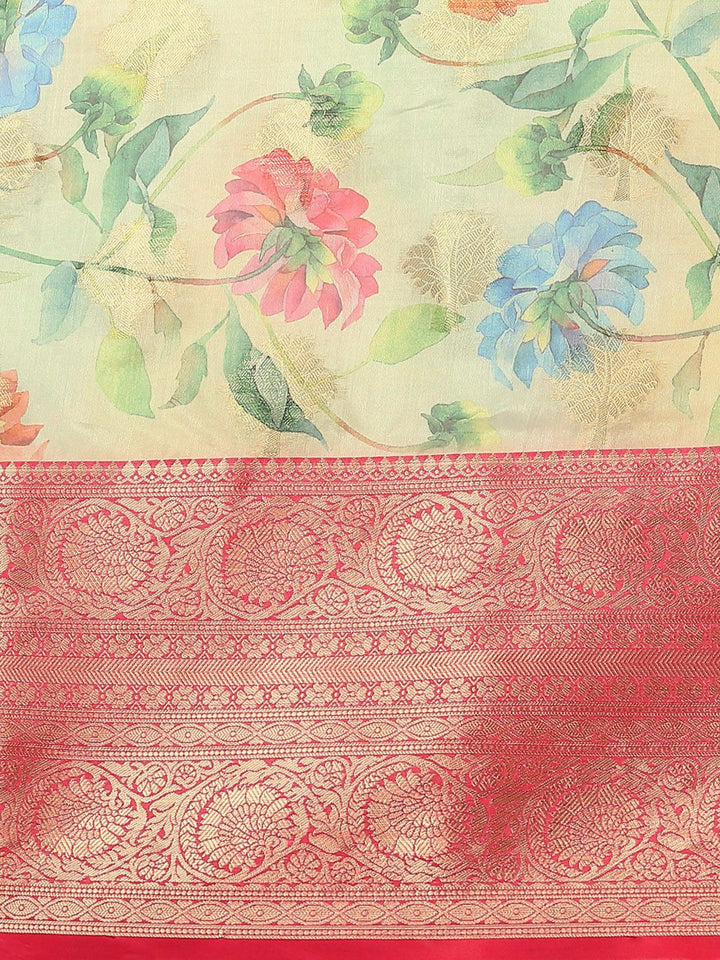 Silk Land Woven Kalamkari Art Silk Chanderi Digital Print Saree