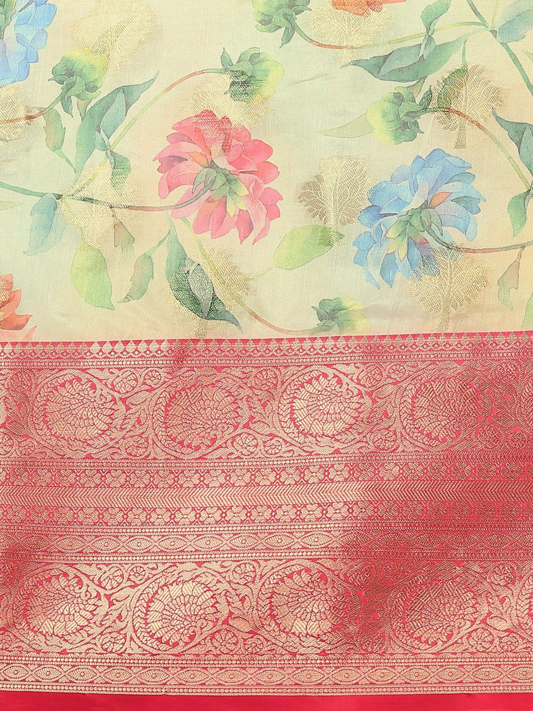 Silk Land Woven Kalamkari Art Silk Chanderi Digital Print Saree