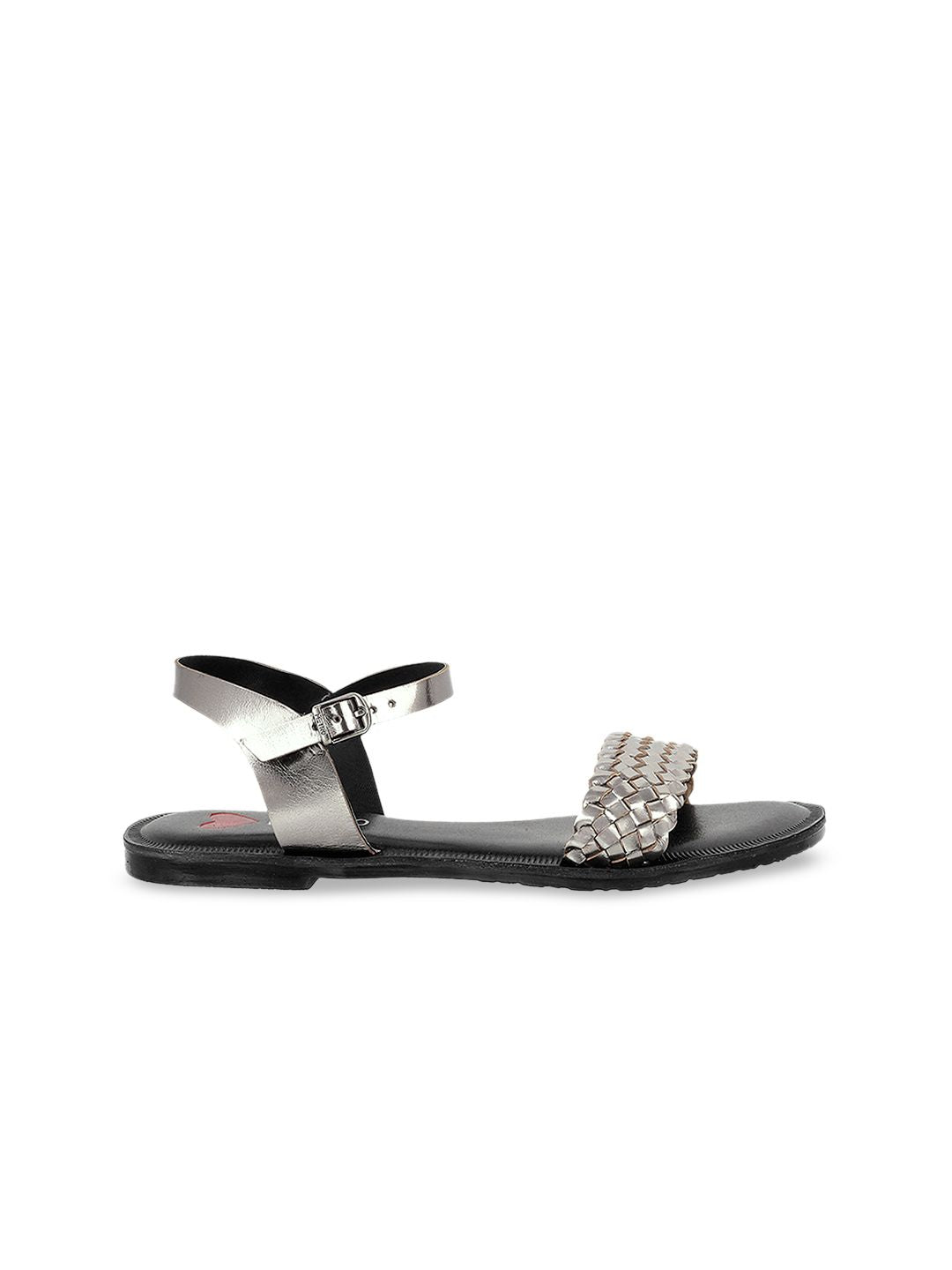 Metro Women Taupe Woven Design Open Toe Flats