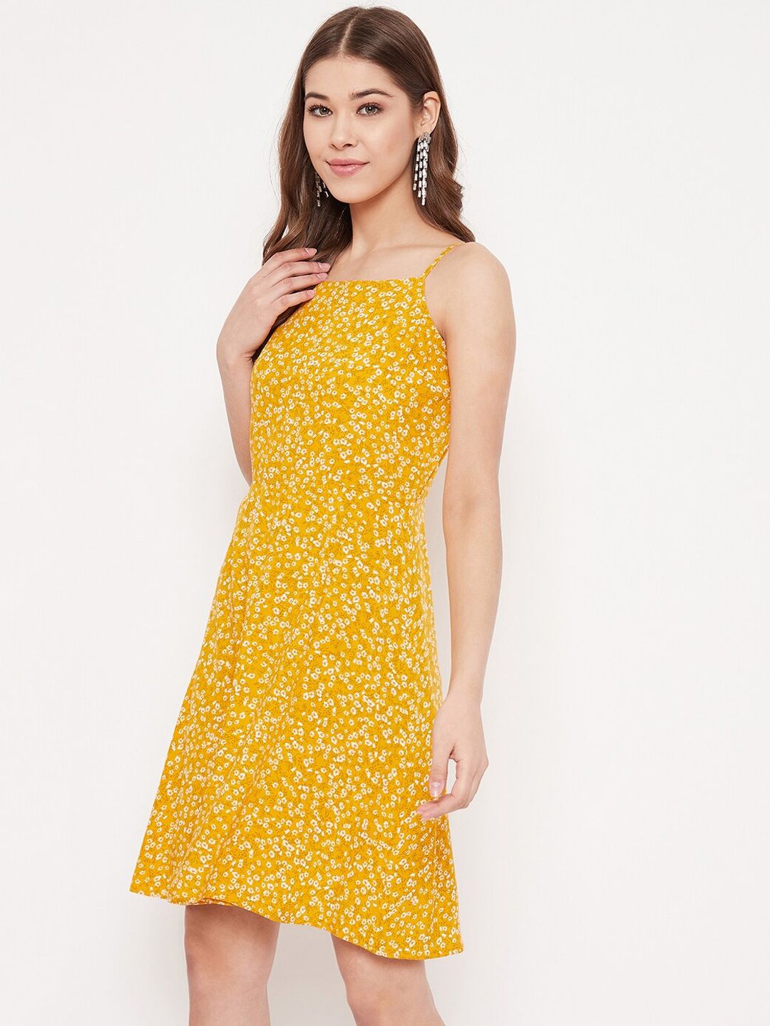 Berrylush Women Yellow Printed A-Line Dress