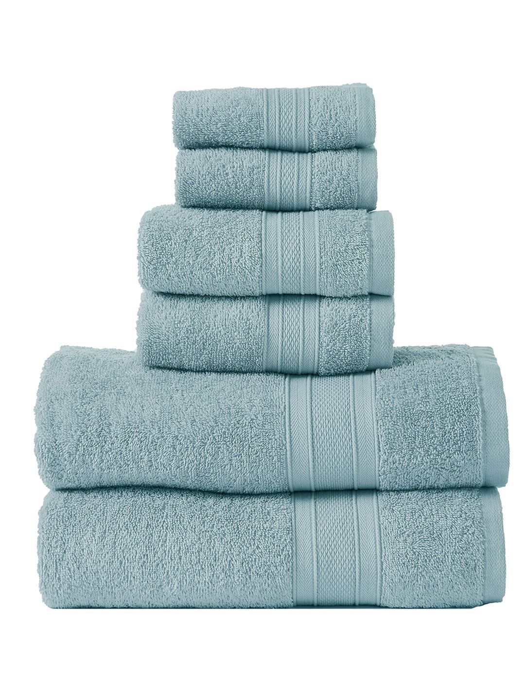 MYTRIDENT Set Of 6 Blue Solid 500 GSM Soft  Plush Pure Cotton Towel Set