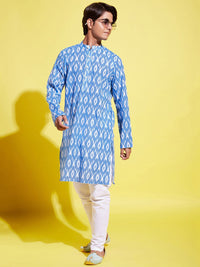 VASTRAMAY Boys Blue Ethnic Motifs Printed Kurta with Churidar